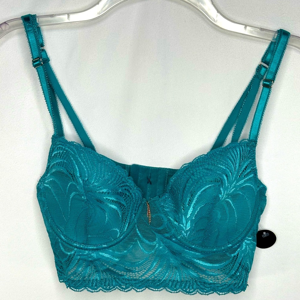 Rachel Roy NWT Teal Lace Bra Underwire‎ Scalloped Sexy Sz 34C